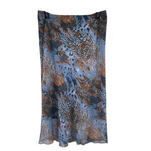 Unit USA Vintage Abstract Midi Skirt Blue Brown Pull-On Lined Elastic Waist L